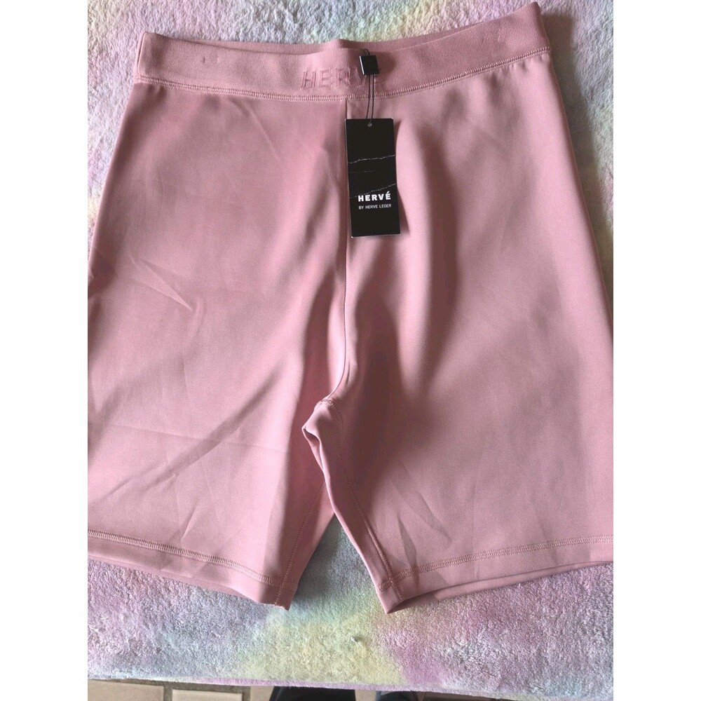 HERVE LEGER Logo Bike Shorts Womens XL Pink Salmon High Rise NWT
